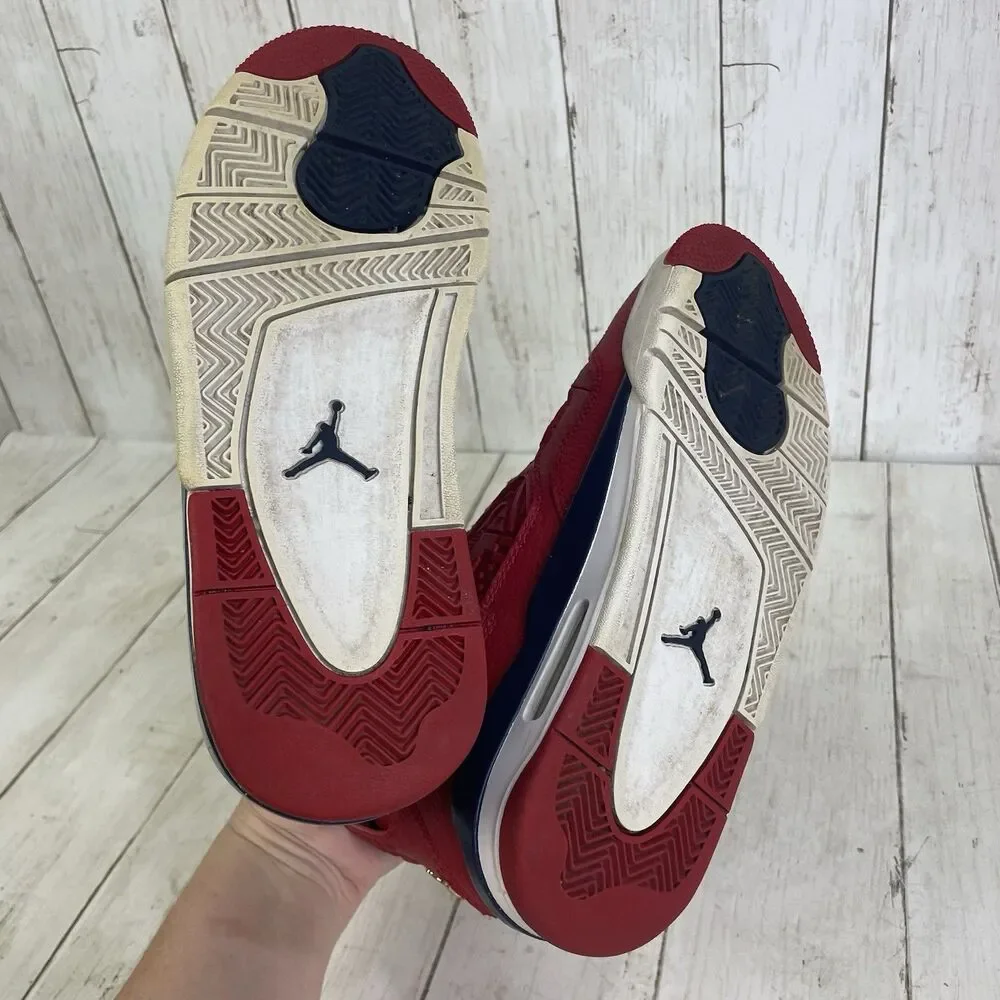 Nike Boys Air Jordan 4 408452-617 Red Basketball Shoes Sneakers Size 7Y